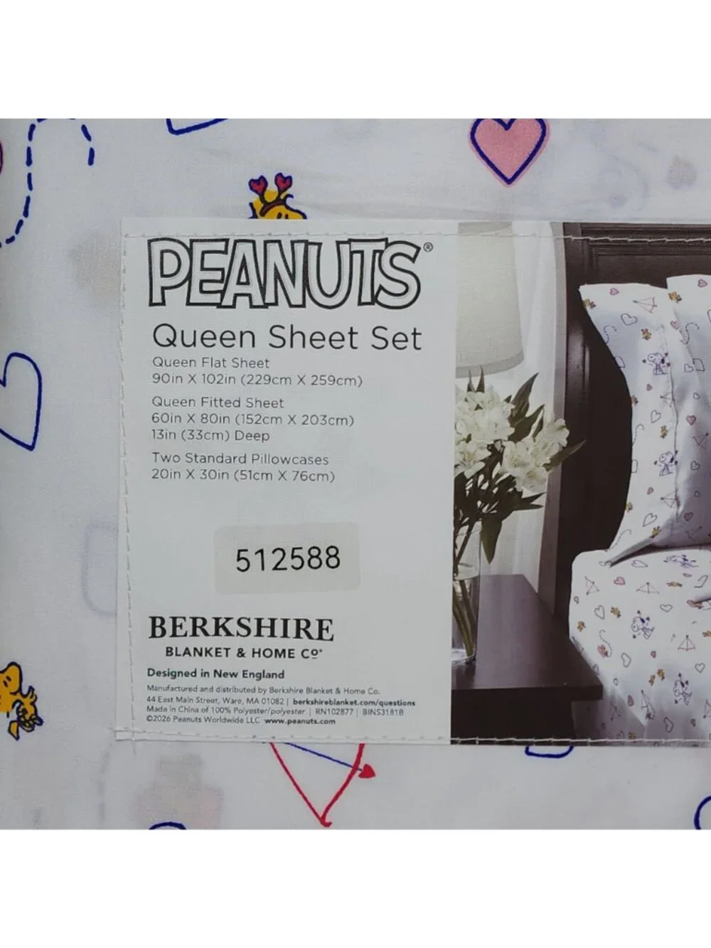 Peanuts Snoopy Queen Sheet Set By Berkshire Hearts Valentines Anniversary